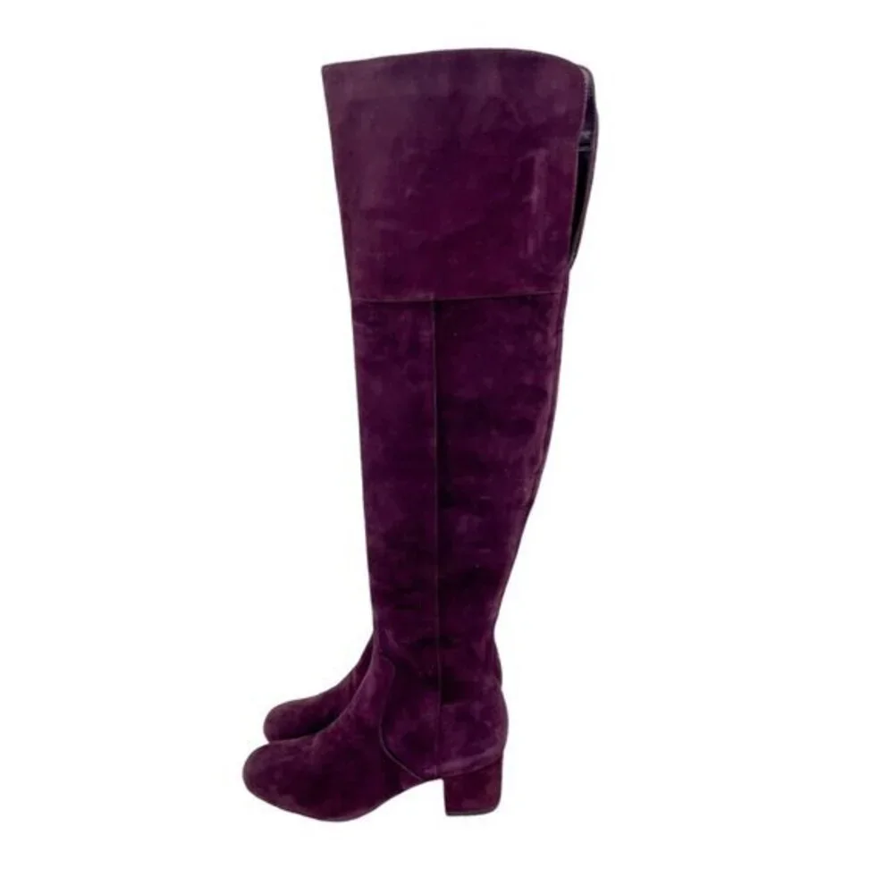 Sam Edelman Boots Elina Suede Leather Over Knee Boots Burgundy Sz 6 New